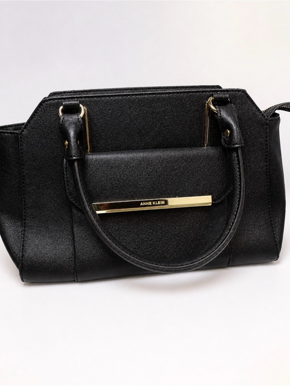 Anne Klein Black Satchel with Gold Accent Bar